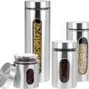 QWORK 4pc Stainless Steel Canister Set with Airtight Lids and Glass Window - Food Storage Containers for Kitchen Counter & Pantry Organization