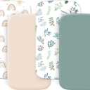 4 Pack Bassinet Sheets (19" x 33"), Compatible with Baby Delight, BabyBond, Dream On Me and Most Rectangle Bedside Sleeper Bassinet Mattress, Soft and Skin-Friendly, Mint Green and Color Rainbow, for Baby Delight, Dream On Me Bedside Sleeper