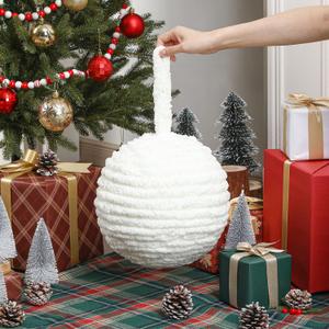 Hungdao 10 Inch Extra Large Christmas Balls Ornament White Giant Yarn Balls Oversized Xmas Hanging Decoration for Tree Party Wedding Indoor Holiday Decor