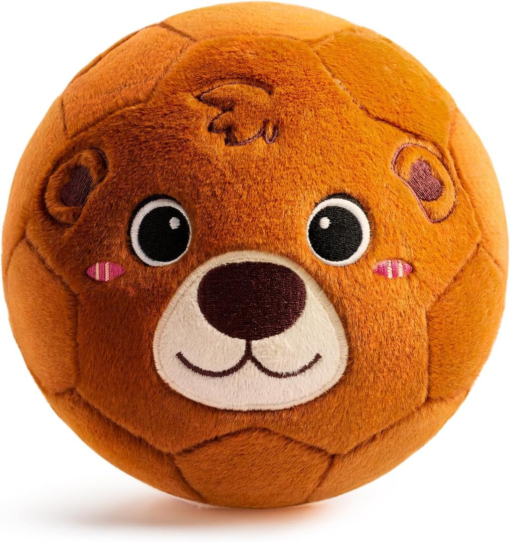 Silent Indoor Soccer Balls for Toddlers 1-3, Inflatable Soft Plush Baby Toddler Soccer Ball Toys Gifts for 1 2 3 4 5 Year Old Boy Girl First Birthday Gift (Bear, Pump Include)