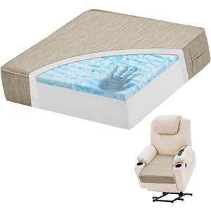 baibu 20x20x5 Inch Square Gel Memory Foam Recliner Cushions for Elderly, Dual-Layer Non-Slip Recliner Seat Cushion Suitable for Couch for Easy to Stand Up & Reduce Hip & Lumbar Pain, Beige