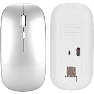 Wireless Silent Mouse, 2.4G Ergonomic Wireless Rechargeable Silent Mouse for PC with USB Receiver (Silver)