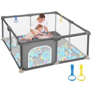 Dripex Baby Playpen, 52"52" Play Pens for Babies and Toddlers, Safe Anti-Fall Play Yard with Gates, Baby Fence with Breathable Mesh, Indoor & Outdoor Kids Activity Center, Anchor Grey (48"48")