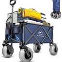 Beach Wagon with Big Wheels for Sand, Heavy Duty Collapsible Folding Wagon with All-Terrain 9" Pneumatic Tires & Drink Holders, Utility Wagon for Garden Sports Camping Outdoor Activities (Navy Blue)