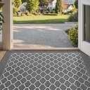 DEXI Entryway Door Mat Inside, Front Entrance Doormat Thin Low Profile, Non Slip Mats Absorbent for Home Entry Floor, 24x36, Floral Grey