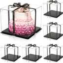 Cididu 6 Pack Large Clear Cake Box with Ribbon, Tall Cake Box Carrier 12x12x10 Inch, Tiered Transparent Cake Packaging Boxes with Lid and Board, PET Clear Gift Containers for Birthday Wedding Party