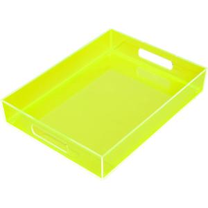 Large Acrylic Tray Ottoman Coffee Table Tray with Handles 17x13'' Decorative Serving Platter for Food Tea Dinner Snack Eating Bar Party, Neon Green