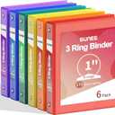 SUNEE 1 Inch Binders 3 Ring 6 Pack, Clear View Three Ring Binders PVC-Free (Fit 8.5x11 Inches) for School Binder or Office Binder Supplies, Classic 6 Colors