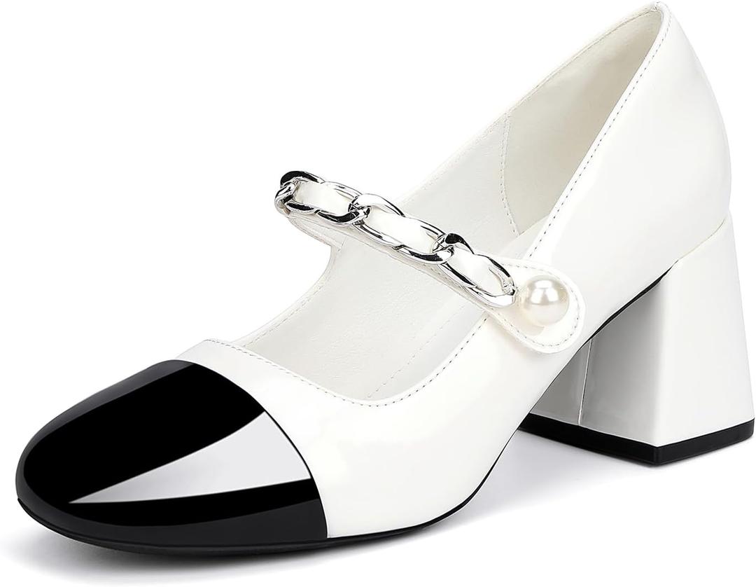 GOTOGO Women's Mary Jane Shoes (8.5, White Patent)