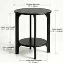 Small Round Side Table, 2-Tier Solid Wood End Table, Mid Century Modern Nightstand for Living Room, Bedroom, Easy Assembly (Black), 17"W x 22"H
