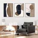 Abstract Framed Canvas Prints,Geometric Wall Art,Black White Brown Decorative,Large 24" X 32"X 3 Panel Modern Wall Decor for Living Room Bedroom Bathroom Hotel Kitchen Bar Office Entryways Wall Décor