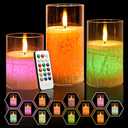 NICEME 3PCS LED Multi Colored Flameless Candles Acrylic Pillar Battery Operated Flickering Flame Color Changing Candles with Remote Control Real Wax Electric Fake Candles Ice Crystal, D3 x H4 5" 6"