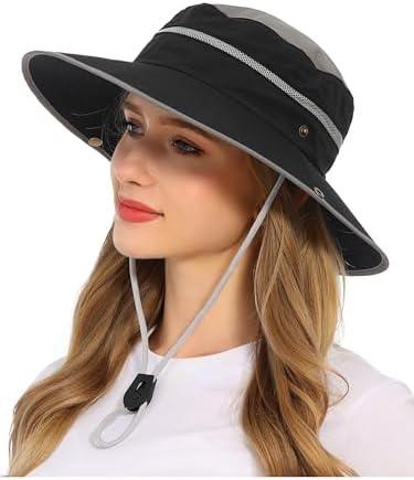 Rulala Fancy Wide Brim Sun Hat for Women and Men UPF 50+ Packable Mesh Beach Bucket Hats(Black)
