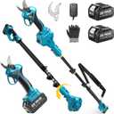 Seesii 2-in-1 Cordless Electric Pruning Shears with Pole, 15Ft Reach, 1.2" Cutting Diameter, 21V 2x 4000mAh Batteries, Battery Powered Tree Pruner with Brushless Motor for Efficient Branch Trimming