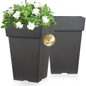 Tall Planters for Outdoor Plants, 20 Inch Movable Drainage Large Outdoor Planter Indoor Planters, Set of 2 Plastic Planters for Front Porch Door Garden Balcony Deck, Dark Gray 20" Tall Planters for Outdoor Plants, 20 Inch Movable Drainage Large Outdoor Planter Indoor Planters, Set of 2 Plastic Planters for Front Porch Door Garden Balcony Deck, Dark Gray 20"