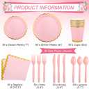 Ziliny 350 Pcs Light Pink Plates and Napkins Party Supplies for Guests Woodland Baby Shower Tableware Include Scalloped Plates Paper Napkin Cup Spoon Fork Knife for Wedding, Birthday