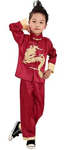 AvaCostume Traditional Chinese Boy Dragon Kung Fu Outfit Tang Costume, Red, 6