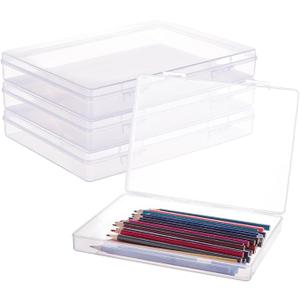  18 Pack 7 1/2 " x 5" Large Rectangle Clear Plastic Storage Containers Large Box Case with Double Buckles for Cards, Pens, Beads and Jewelry Findings