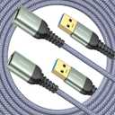 AINOPE 2-Pack USB Extension Cables, High-Speed USB 3.0 Extension Cord, Type A Male to Female, Sturdy Braided Material, Fast Data Transfer, Compatible with USB Keyboard, Mouse, Flash Drive, Grey, 16FT + 16FT