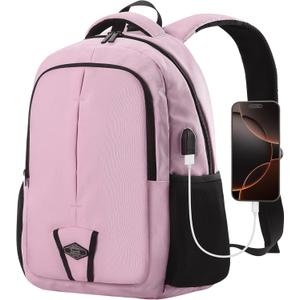 Zecti Travel Laptop Backpack for Men Women 17 Inch Casual Backpack for Work,Travel,Carry on College Backpack with USB Charging Hole, Water Resistant,Large Capacity Pink