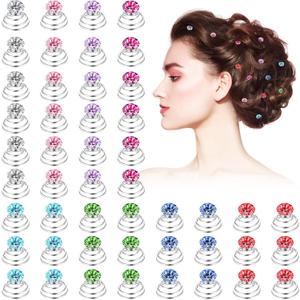 Xinnun 48 Pieces Rhinestone Hair Clips, Spiral Twist Hairpins with Rhinestone Crystal Metal Base, Hair Accessories for Wedding Bridal Prom Party, 1.4 cm/ 0.6 inches Diameter, 48 Pieces