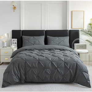 PY HOME & SPORTS 2 Pieces Bedding Duvet Cover Set, Pinch Pleated Twin Duvet Cover, Pintuck Comforter Quilt Cover with 1 Pillow Shams-Light Grey