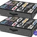 Onlyeasy Sturdy Under Bed Shoe Storage Organizer, Set of 2, Fit 12 to 24 Pairs, Underbed Shoes Closet Storage Solution with Clear Window, Breathable, L29.3 x W23.6 x H5.9, Linen-like Black, MXAUBSB2P
