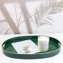 Spsyrine Dark Green Plastic Serving Tray for Ottoman, Coffee Table, Oval Decorative Tray for Entertaining, Outdoor, Living Room, Home Decor (15.5" x 10.6" x 1.4")