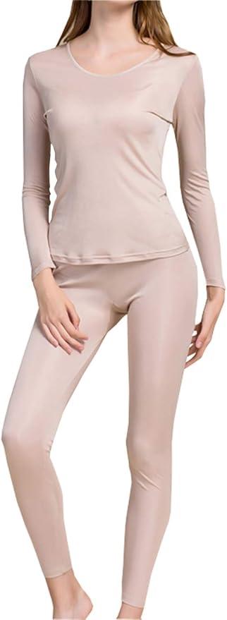 Grenasasilk Womens Silk Long Underwear Mulberry-silk Long Johns Thermal Underwear Sets Cold Weather Base Layer, Large