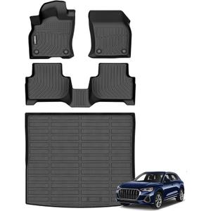 GINOWY-Floor Mats & Cargo Liner for Audi Q3 2018-2025, TPE All Weather Q3 Car Floor Mats Non-Slip Trunk Mat Floor Liners 2024 Waterproof Custom Fit Accessories Mats Black