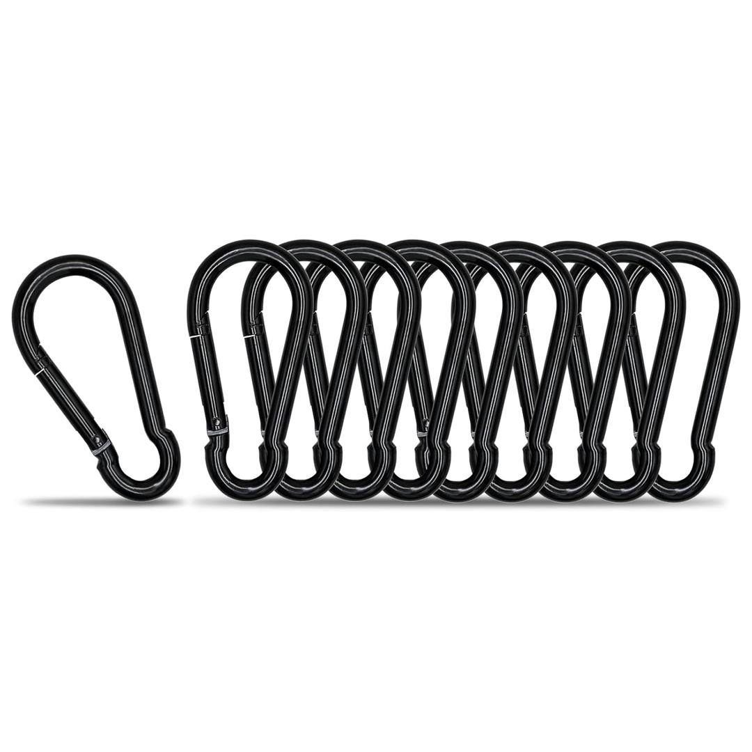 KINLINK 10 Pack Black Carabiner Clip, 1.57 inch Heavy Duty Spring Snap Hook, Small Caribeener Clips for Outdoor Camping, Swing Set, Hammock, Hiking Travel, Fishing, Quick Link Keychain