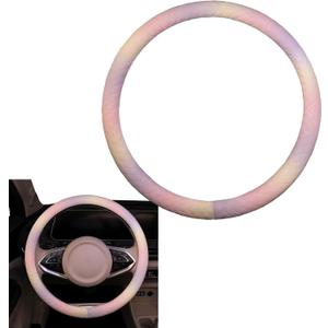 Colorful Car Steering Wheel Cover, Breathable Fabric O-Shape Steering Wheel Protector, All-Season Microfiber Leather Auto Interior Grip Cover, Universal for Most Cars (Pink)