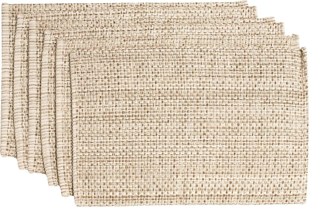 Sweet Home Collection 100% Cotton Placemats for Dining Room Rectangle Two Tone Woven Fabric 13" x 19" Soft Durable Table Mat Set, Set of 6, Eggshell
