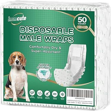 IMMCUTE Dog Diapers Male Small 50 Ct, Male Dog Diapers Disposable with Wetness Indicator, Adjustable Puppy Diapers Male, Flashdry Gel Technology, Male Dog Wraps for Incontinence & Marking