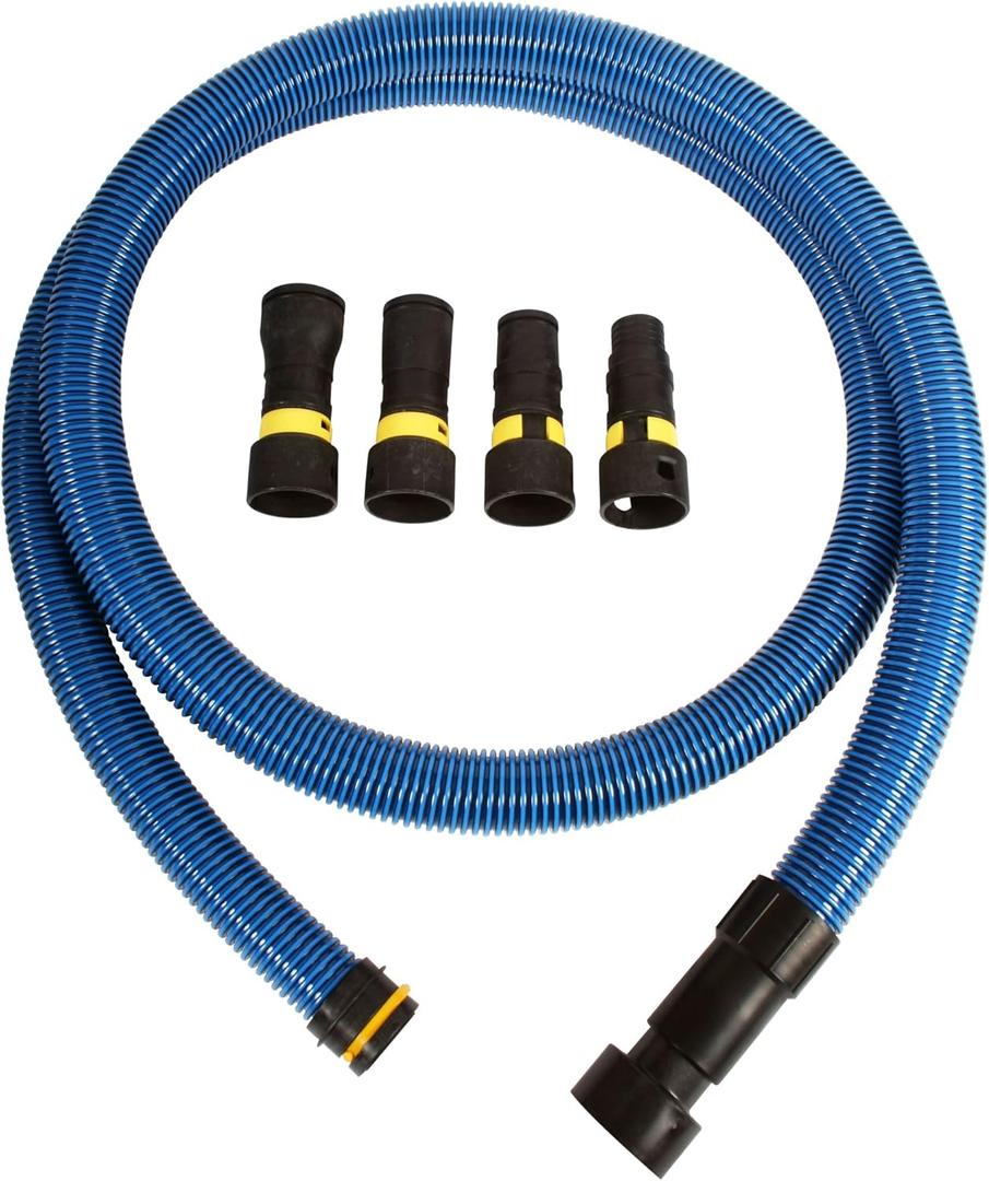Cen-Tec Systems 95204 10 Ft. Antistatic Vacuum Hose for Shop Vacs with Expanded Multi-Brand Power Tool Adapter Set, Blue