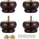 2 Inch Wood Furniture Feet Set of 4 Replacement Bun Feet Predrilled M8 Bolt Small Round Furniture Legs for Sofa Couch Ottoman Screw in