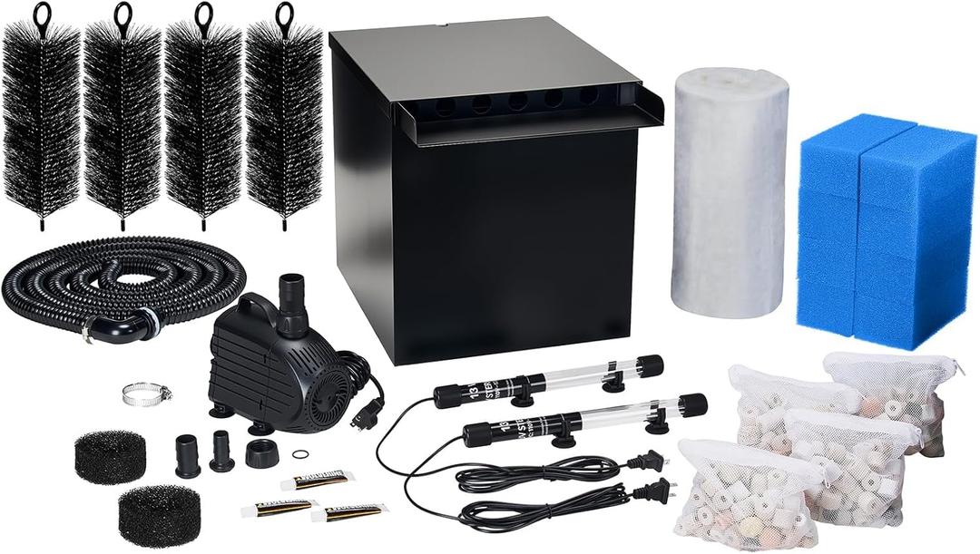 Large Waterfall Filter System, Pond Filter Waterfall Kit Stainless Steel for Ponds and Streams up to 4,500 Gallons, Includes 5-Stage Filtration System, 1200 GPH Water Pump N4333