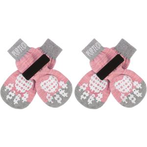 PUPTECK Anti-Slip Dog Socks with Double Sides Grips for Small Medium Large Dogs Hardwood Floors Prevents Licking, Dog Shoes for Hot Pavement Traction Control Paw Protector for Senior Dogs, Pink XS