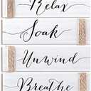 Jetec 4 Pieces Farmhouse White Bathroom Decor Wall Art Bathroom Sign Rustic Decor Relax Soak Unwind Breathe Wood Sign for Home Spa Bath Decoration, 11. 8 x 3 Inch
