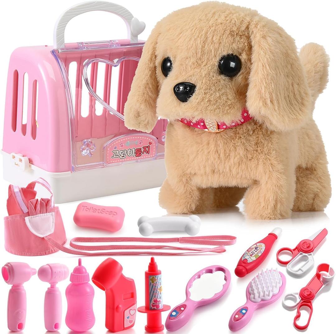 15 Pcs Robot Puppy Dog Toys for Girls Kids Boys, Realistic Robot Puppy Toys with Walk & Bark, Toy Gifts for 3 4 5 6 Year Old, Ideas 3 4 5 6 Year Old Girls Birthday Gifts