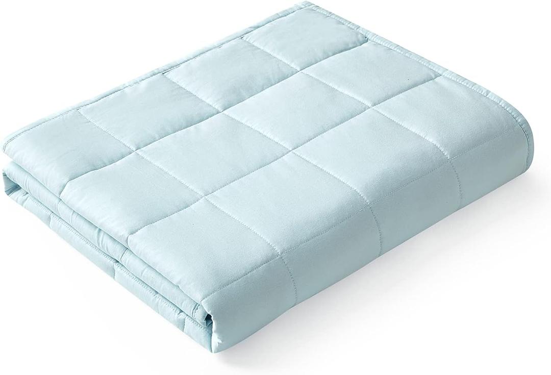 YnM Weighted Blanket,Heavy 100 Percent Oeko-Tex Certified Cotton Material(Light Blue, 80''x87'' 25lbs), Two Persons(110~190lb) Sharing Use on Queen/King Bed | A Duvet Included