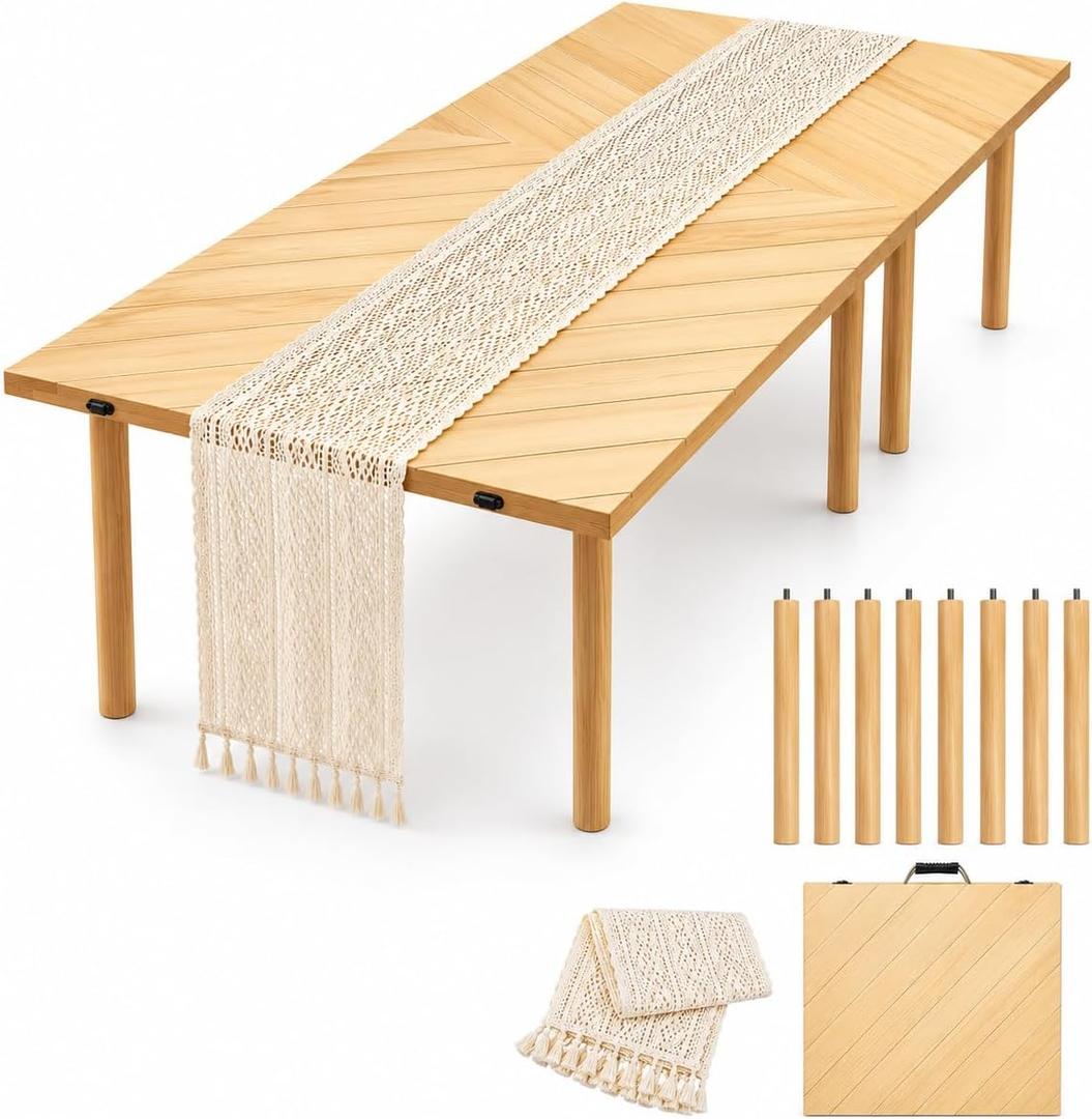 Low Folding Picnic Table Wood, 30x60" 8 foots, Large Portable Picnic Table