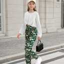 Girls 2 Piece Outfits Long Sleeve Twist Front Shirts and Camo Pants Sets for Fall Winter Sweatsuits Size 5-14Y (White)