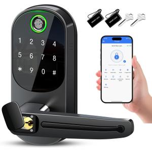 Smart Lock with Handle,Fingerprint Keyless Entry Door Lock,App Control,Keypad Deadbolt with Auto Lock,One-Time Codes,for Front Door,Airbnb & Rental Property,Easy Installation