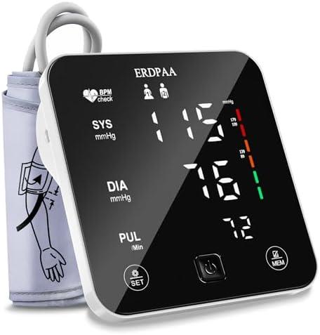 ERDPAA Blood Pressure Monitor, Smart Upper Arm Blood Pressure Monitor for Home Use with XL Pressure Bracelet, Digital Blood Pressure Monitor, Automatic Electric Blood Pressure Monitor with Gr Cuff