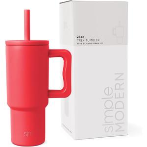 Simple Modern Kids 24 oz Tumbler with Handle and Silicone Straw Lid | Spill Proof and Leak Resistant | Reusable Stainless Steel Bottle | Gift for Kids Boys Girls | Trek Collection | Radiate Red