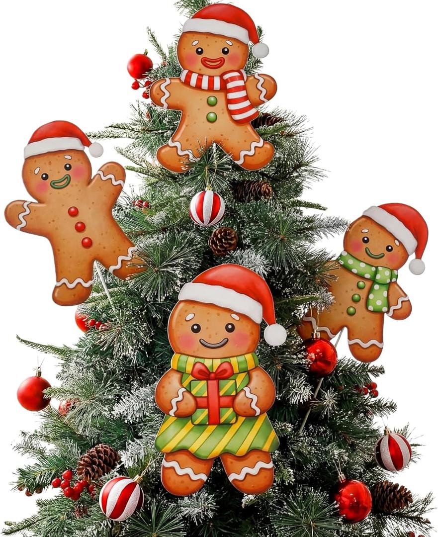 Gueevin 16 Pcs 12" Large Gingerbread Man Ornaments Christmas Tree Ornaments Bulk Xmas Giant Hanging Brown Paper Decor with Ropes Rustic Xmas Decor for Home Winter (Gingerbread Man, Tan)