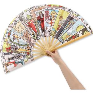 Weysat Tarot Card Hand Fan Rave Fan Fortune Teller Decor Oversized Folding Bamboo Witchy Gifts for Women Gypsy Cosplay EDM Music Gala Festival Mystic Accessories(Novel)