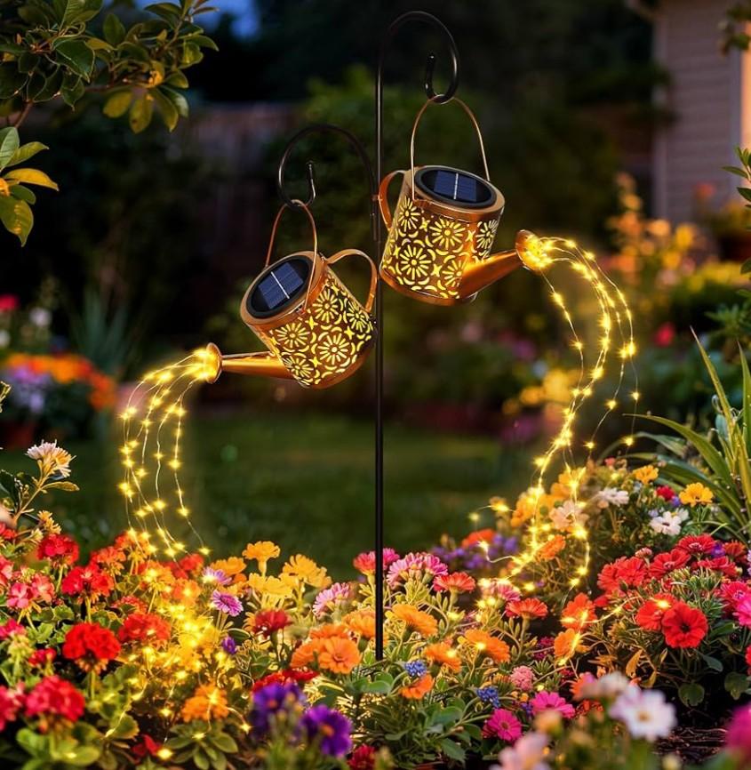 X-PREK Solar Garden Lights Outdoor Decoration, Metal Solar Watering Can Lights Outdoor Waterproof, Small Patio Light Yard Lawn Pathway Decor, Gardening Gifts for Women Mom Grandma 2 Packs