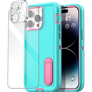 AICase for iPhone 14 Pro Max Case Built-in Stand with Glass Screen Protector+Camera Lens,Heavy Duty Drop Protection Full Body Rugged Shockproof Military Protective Tough Durable 6.7"_3